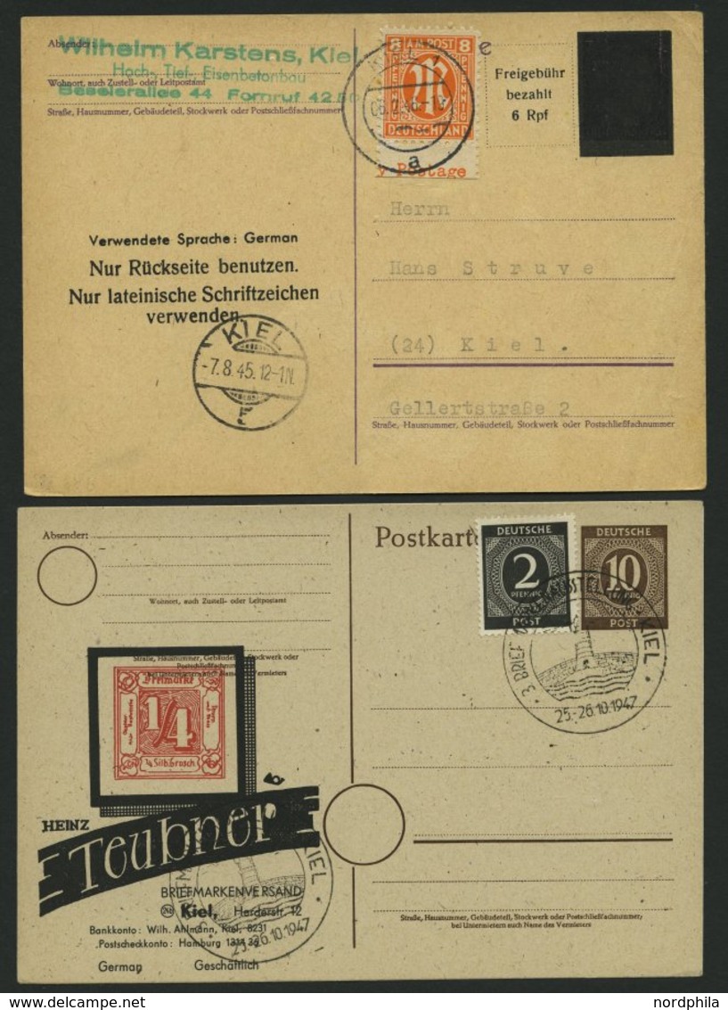 ALLIIERTE BES. 1945-49, Partie von 85 Belegen aus KIEL, dabei auch Ganzsachen, Sonderstempel und einige Besonderheiten, 