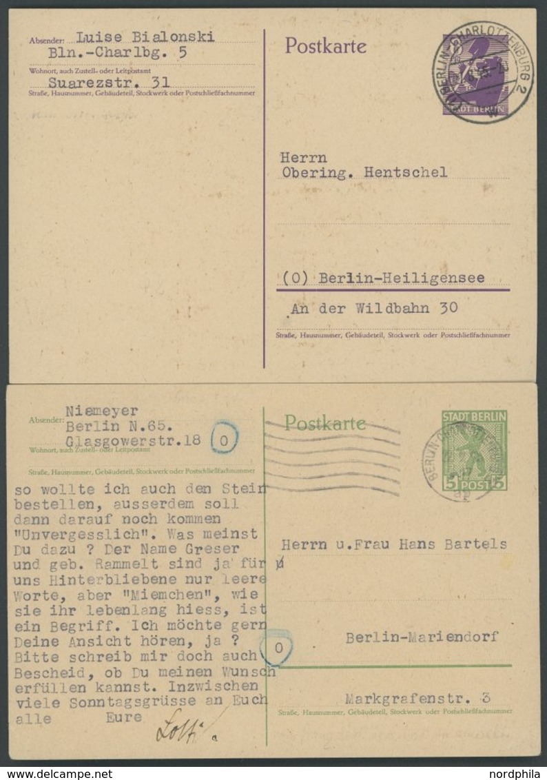 BERLIN UND BRANDENBURG P 1/2 BRIEF, 1945, Berliner Bär, Ohne Postleitzahlkreise, 2 Gebrauchte Prachtkarten - Other & Unclassified