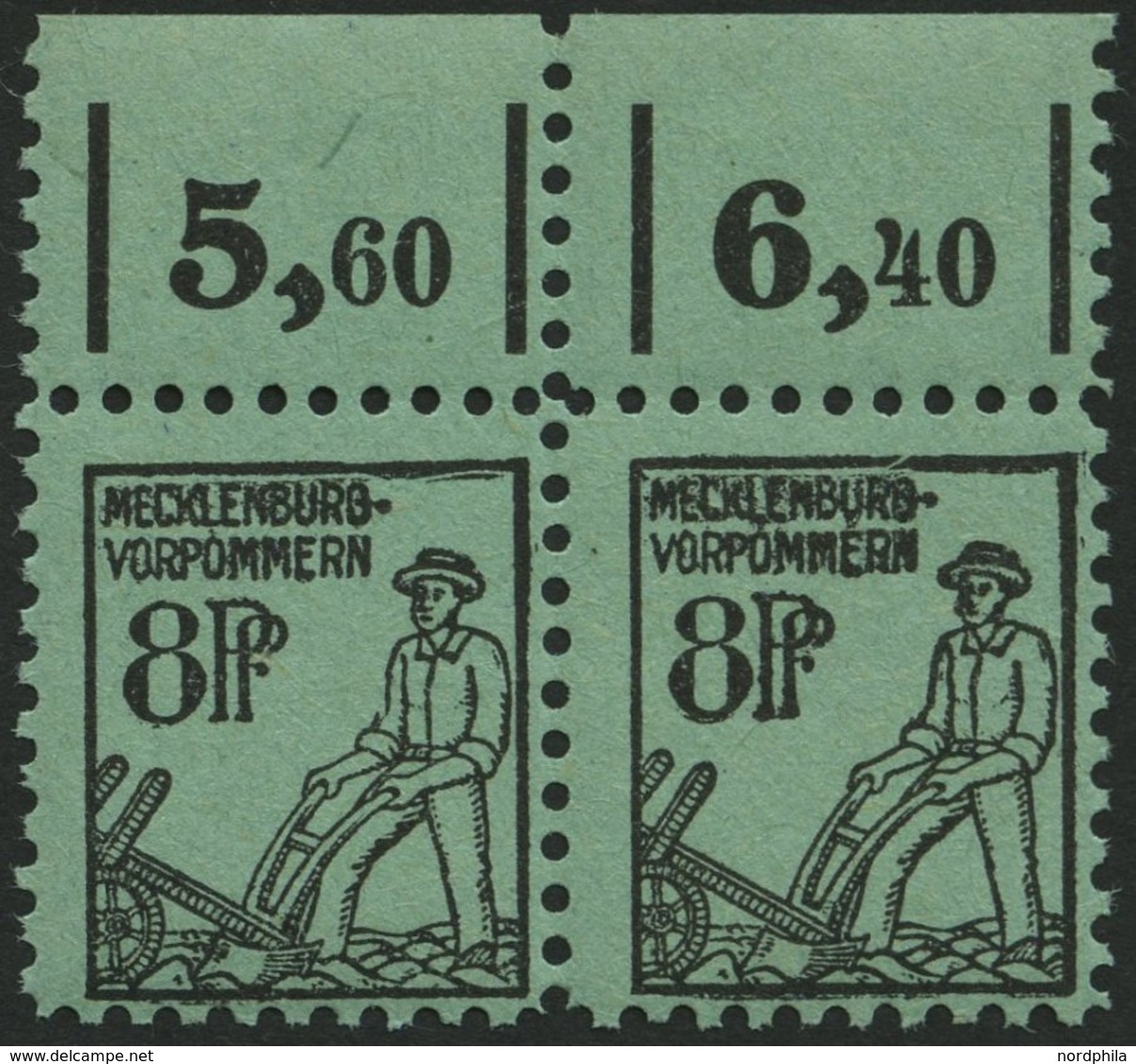 MECKLENBURG-VORPOMMERN 14xPFI,II **, 1945, 8 Pf. Schwarz Auf Hellbläulichgrün Im Waagerechten Paar Vom Oberrand Mit Plat - Altri & Non Classificati