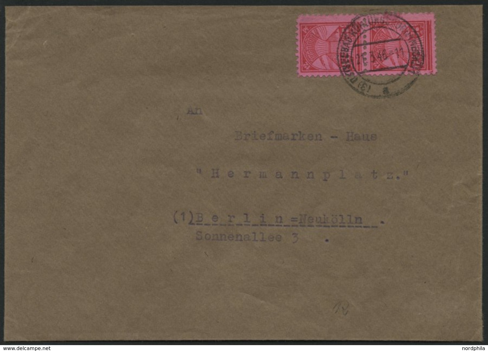 MECKLENBURG-VORPOMMERN 19y Paar BRIEF, 1946, 12 Pf. Dunkelrosarot Auf Lebhaftlilarosa Im Senkrechten Paar Auf Brief Von  - Otros & Sin Clasificación