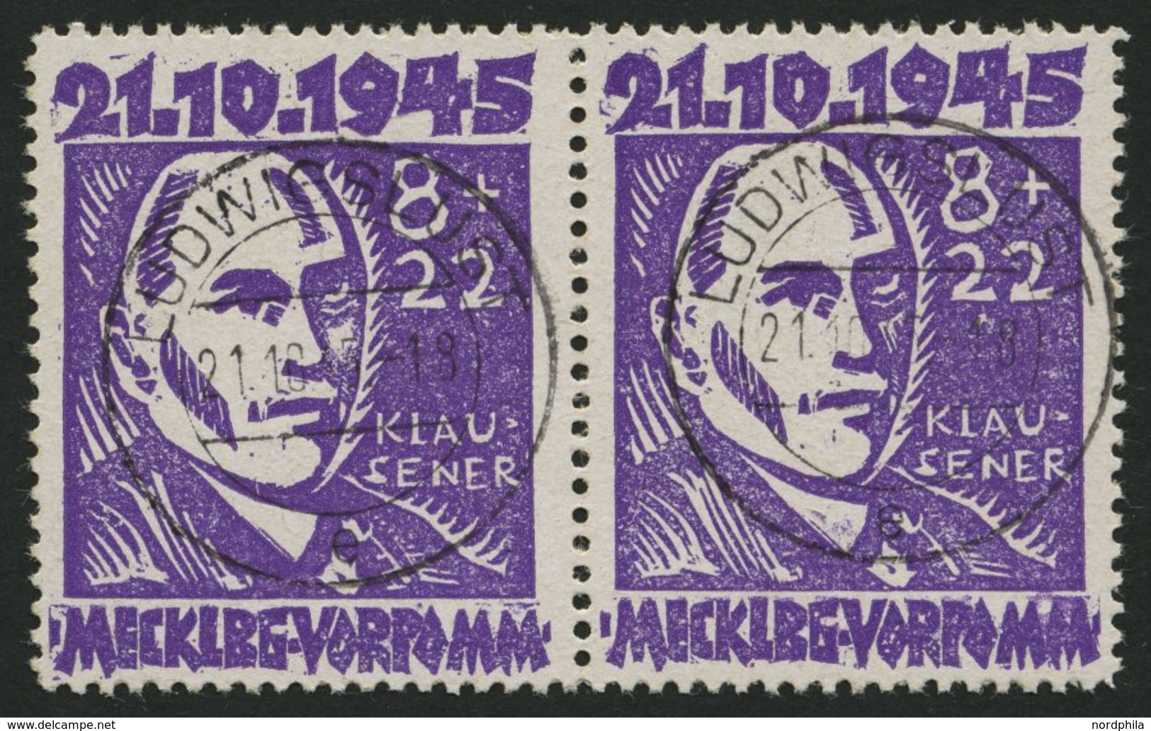 MECKLENBURG-VORPOMMERN 21I,II O, 1945, 8 Pf. Faschismus, Plattenfehler I Und II Zusammen Im Waagerechten Paar (Felder 26 - Altri & Non Classificati