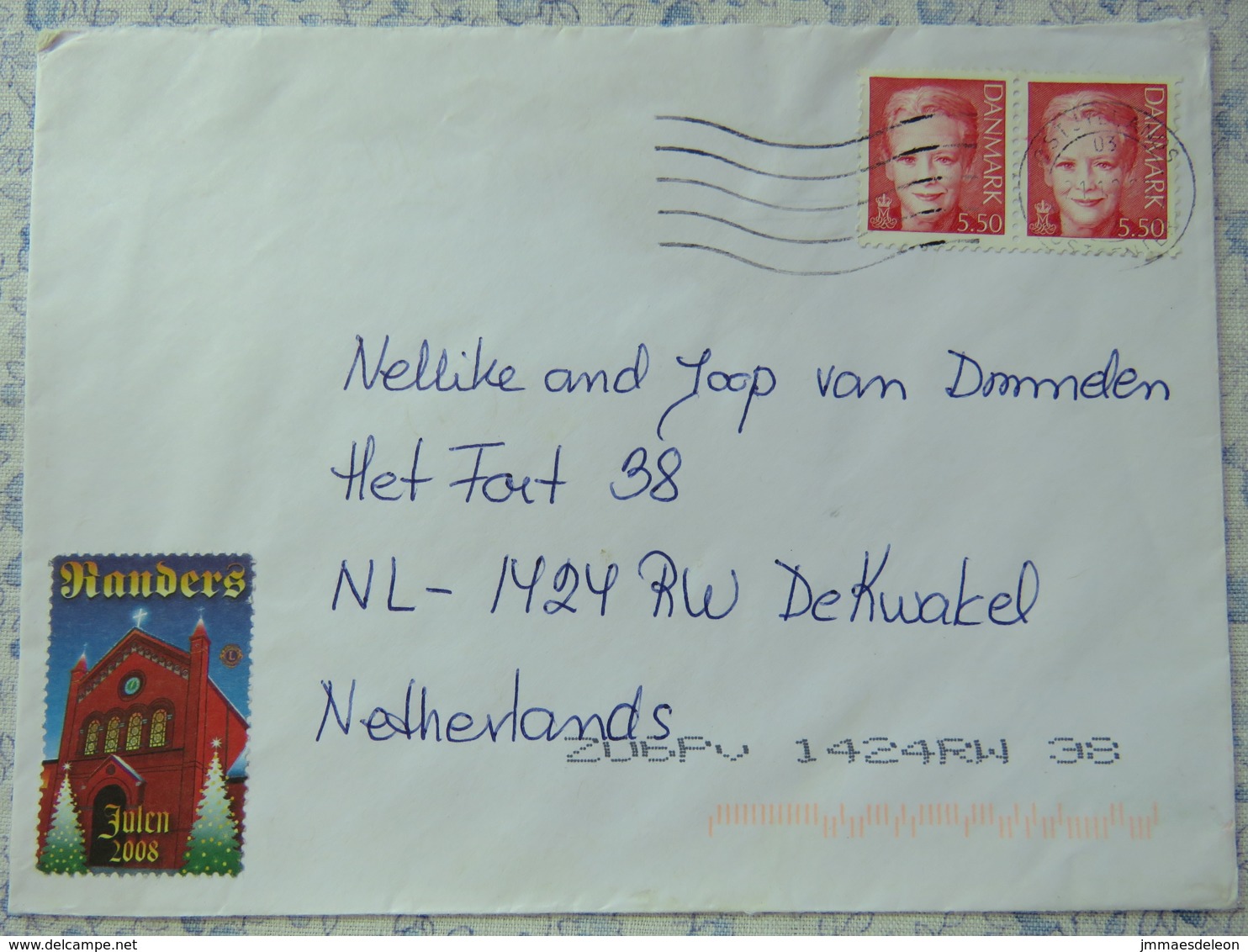 Denmark 2008 Cover Randers To Holland - Queen - Christmas Label - Briefe U. Dokumente