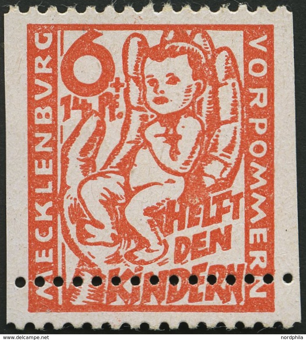 MECKLENBURG-VORPOMMERN 26aUs **, 1945, 6 Pf. Lebhaftrötlichorange Kinderhilfe, Senkrecht Ungezähnt, Mit Waagerechter Dop - Other & Unclassified