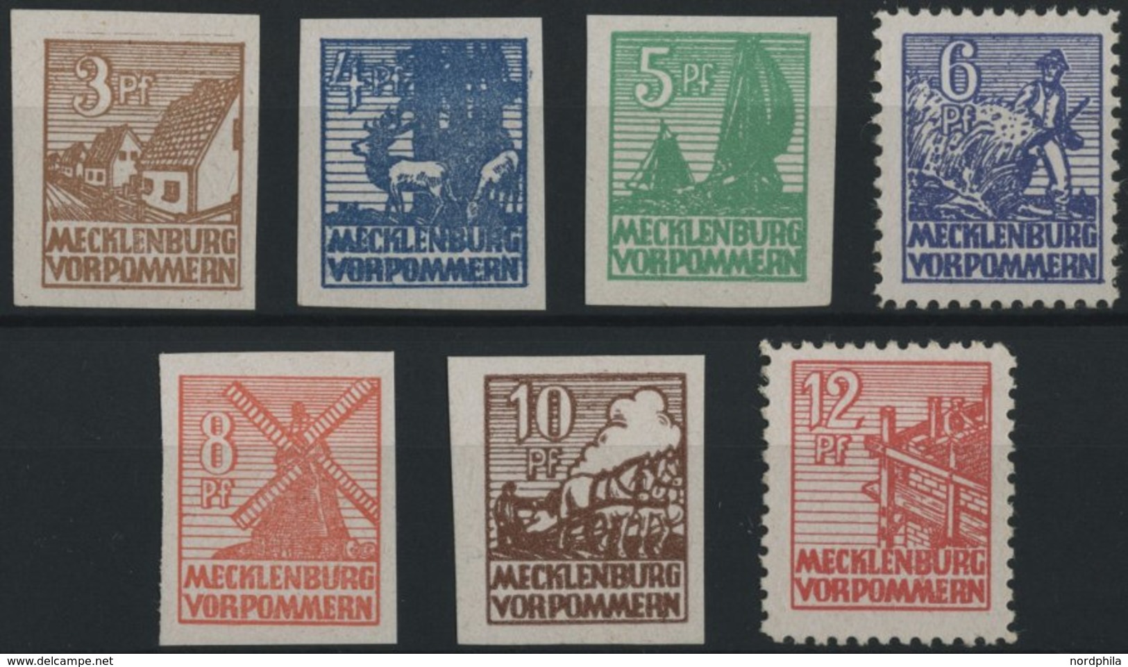 MECKLENBURG-VORPOMMERN 29-36x **, 1946, 3 - 12 Pf. Abschiedsserie, 1. Auflage, Prachtsatz (7 Werte), Mi. 150.- - Other & Unclassified