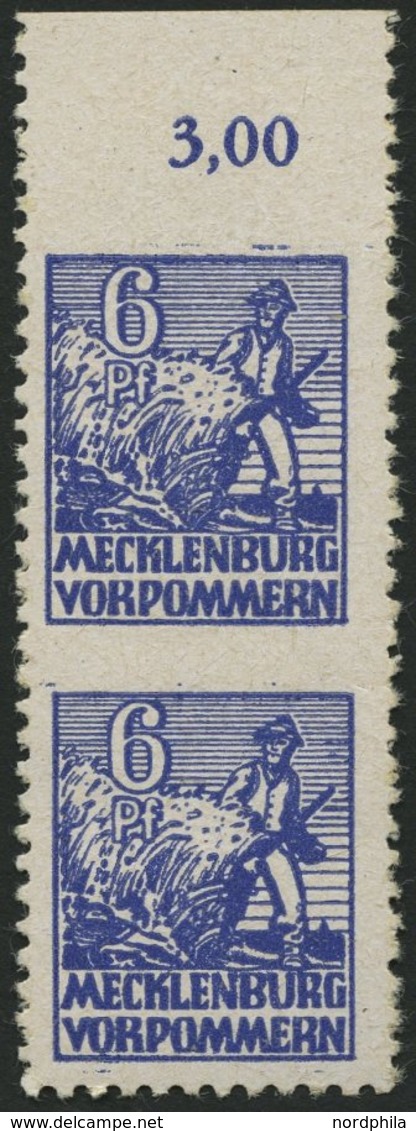 MECKLENBURG-VORPOMMERN 33xbUw,Uo **, 1946, 6 Pf. Violettblau, Kreidepapier, Im Senkrechten Paar, Obere Marke Waagerecht  - Altri & Non Classificati