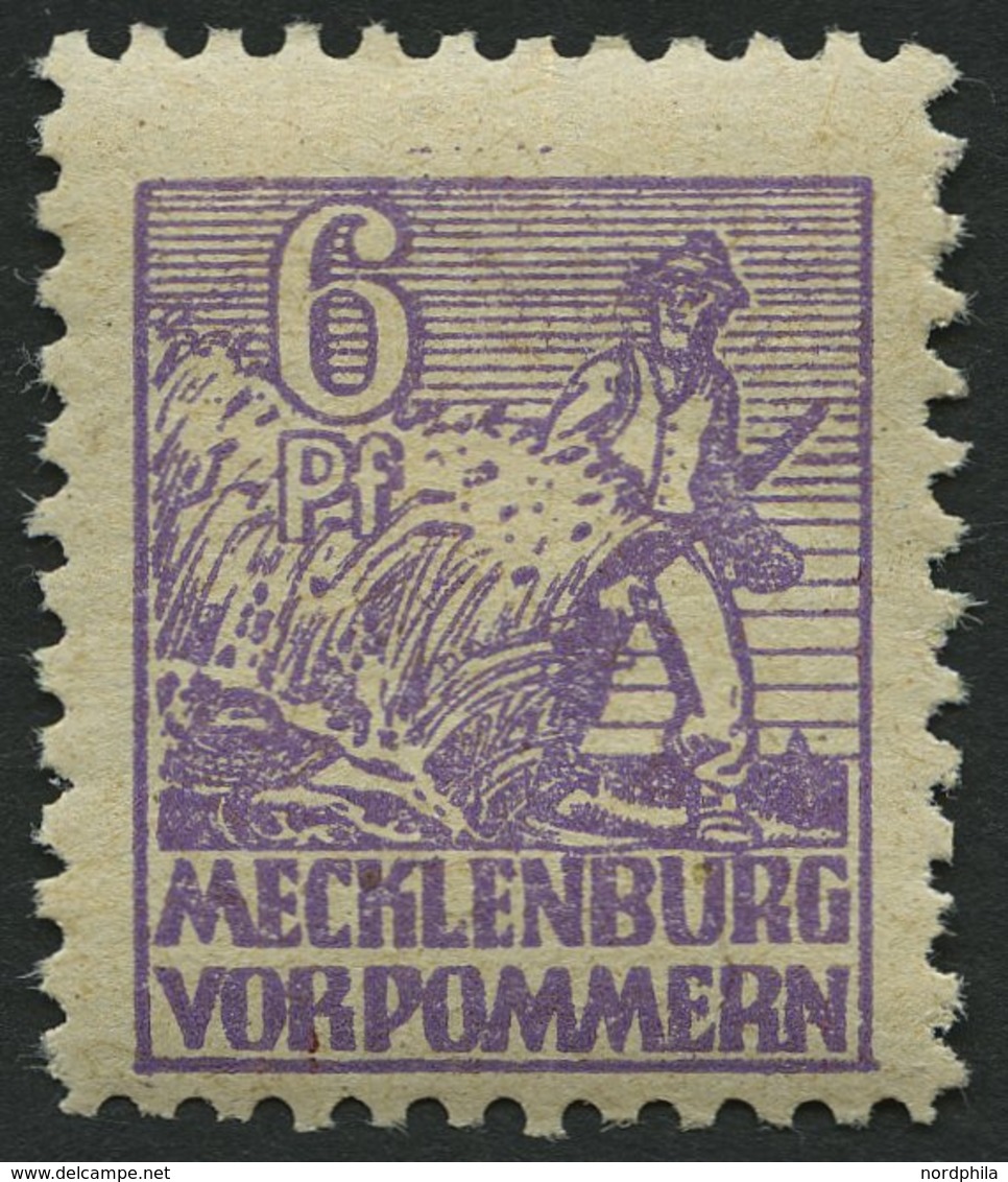 MECKLENBURG-VORPOMMERN 33ye **, 1946, 6 Pf. Grauviolett, Graues Papier, Mit Rückseitigem Abklatsch, Pracht, Gepr. Kramp, - Andere & Zonder Classificatie