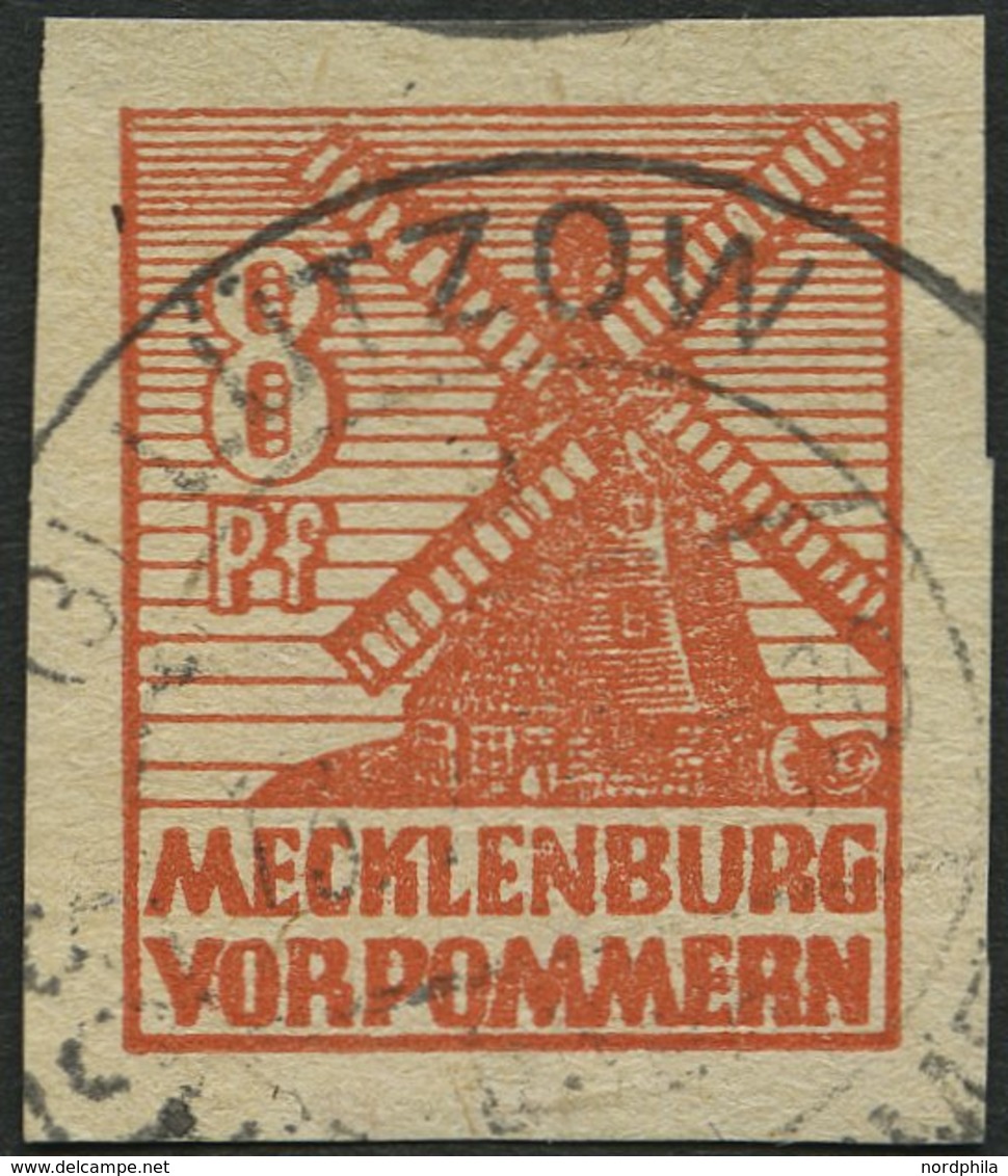 MECKLENBURG-VORPOMMERN 34yc O, 1946, 8 Pf. Schwärzlichorange, Graues Papier, Mit Ungeklärtem Stempel LÜTZOW, Pracht (Mi. - Altri & Non Classificati