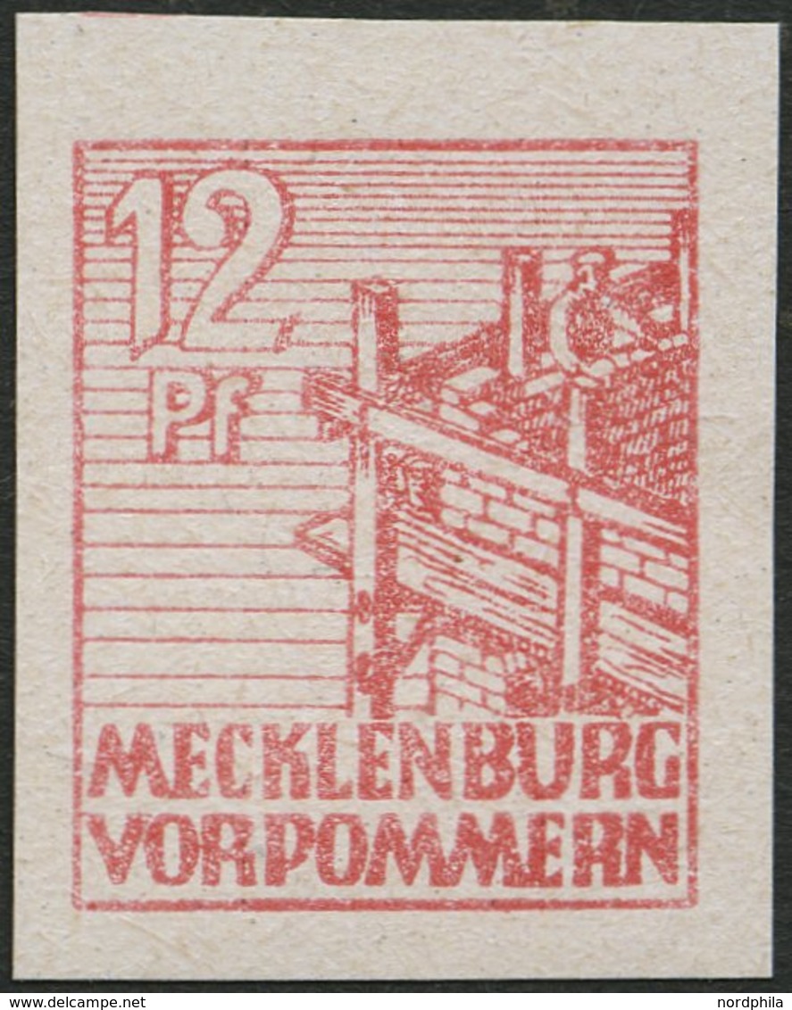 MECKLENBURG-VORPOMMERN 36xaU **, 1946, 12 Pf. Dunkelgraurot, Kreidepapier, Ungezähnt, Pracht, Mi. 60.- - Altri & Non Classificati