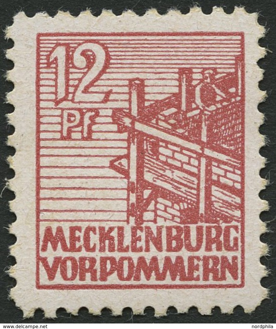MECKLENBURG-VORPOMMERN 36xc **, 1946, 12 Pf. Lebhaftbraunrot, Kreidepapier, Pracht, Gepr. Kramp, Mi. 200.- - Andere & Zonder Classificatie
