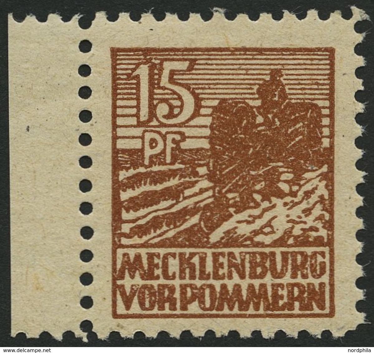 MECKLENBURG-VORPOMMERN 37ybb **, 1946, 15 Pf. Schwärzlichgelbbraun, Graues Papier, Pracht, Gepr. Kramp, Mi. 180.- - Andere & Zonder Classificatie