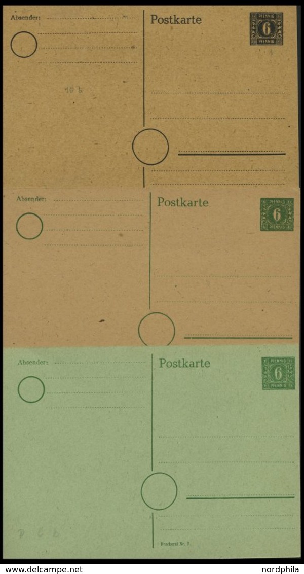 MECKLENBURG-VORPOMMERN P 5-7 BRIEF, Ganzsachen: 1945, 6 Pf., 6 Ungebrauchte Karten: P 5a,b, P 6 (3 Verschiedene Kartons) - Altri & Non Classificati