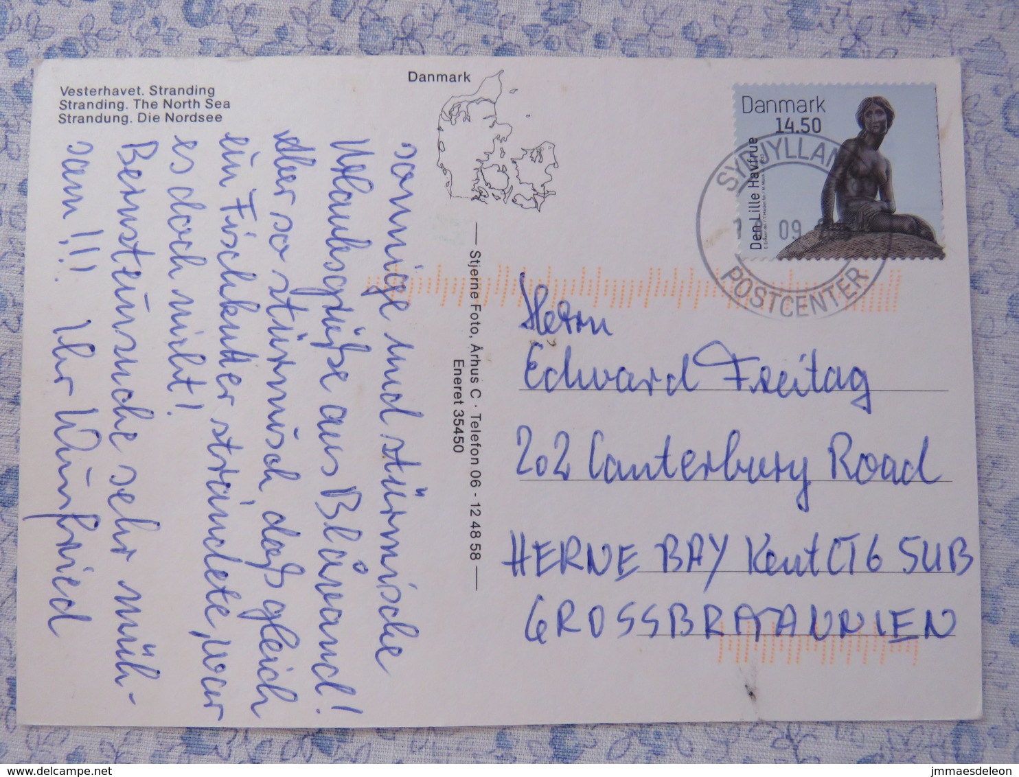 Denmark 2015 Postcard "North Sea - Boat" Sydjylland To England - Little Mermaid - Lettres & Documents