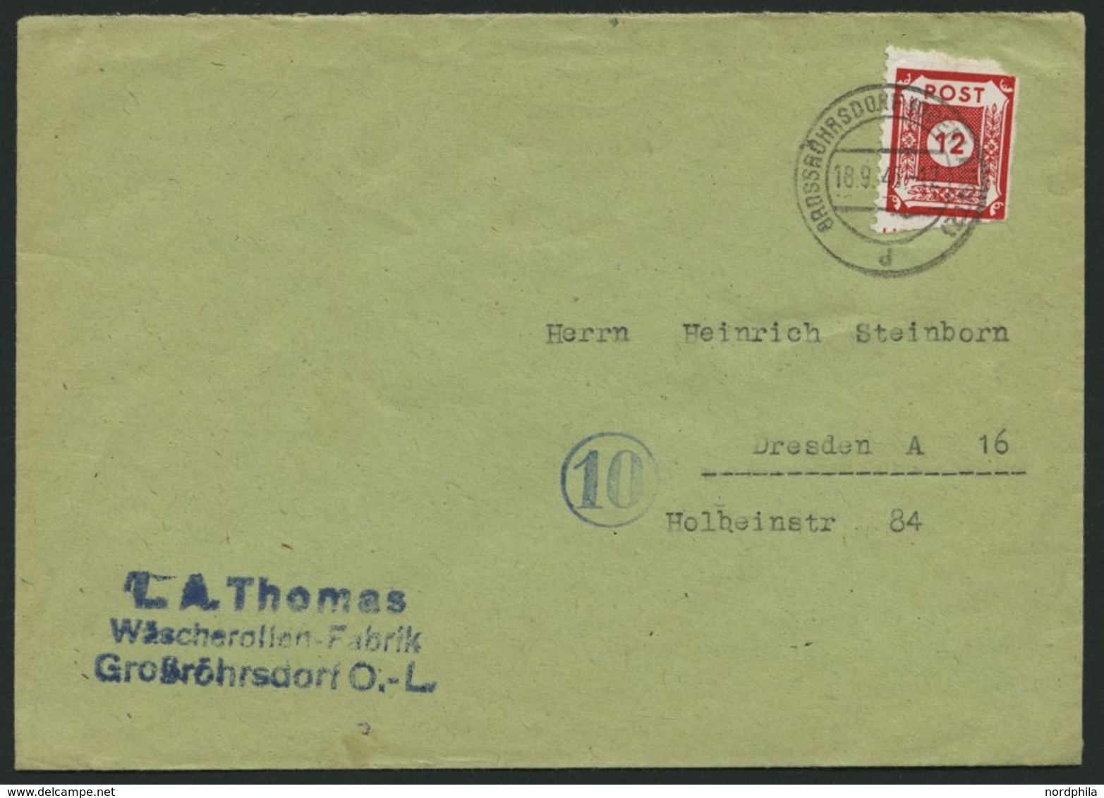 OST-SACHSEN 46E BRIEF, 1945, 12 Pf. Rot Großröhrsdorf, Marke übliche Trennungsmängel Sonst Prachtbrief - Altri & Non Classificati
