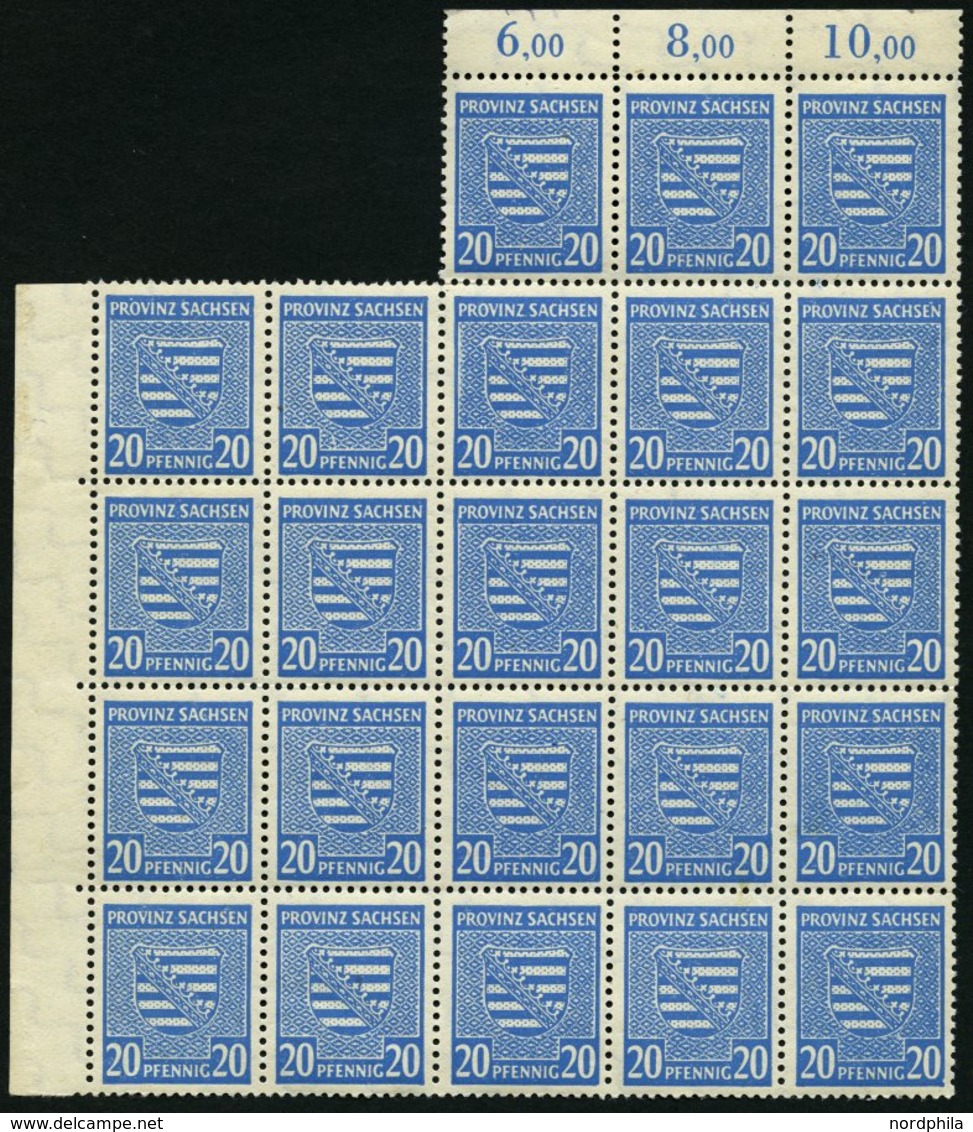 PROVINZ SACHSEN 81Y **, 1945, 20 Pf. Hellblau, Wz. 1Y, 23x Im Bogenteil, Pracht, Mi. 322.- - Altri & Non Classificati