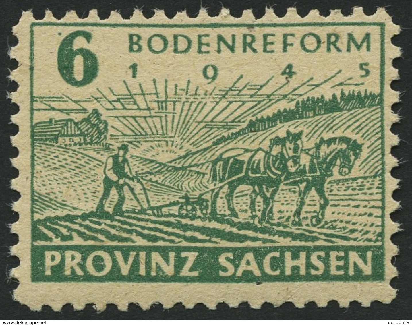 PROVINZ SACHSEN 85yaA **, 1945, 6 Pf. Grün Bodenreform, Vierseitig Gezähnt, Pracht, Gepr. Dr. Jasch, Mi. 110.- - Other & Unclassified