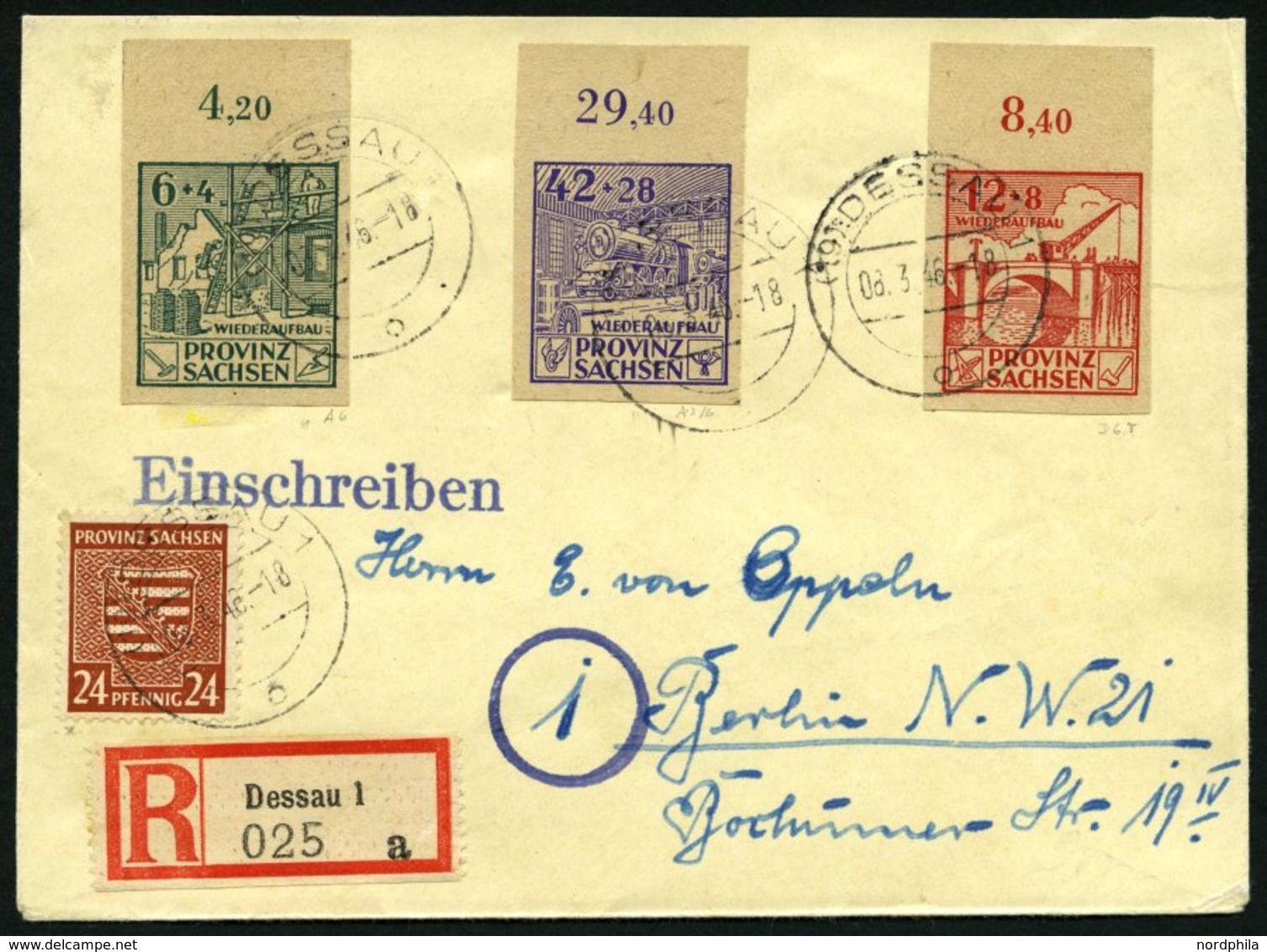 PROVINZ SACHSEN 87-89B BRIEF, 1946, Wiederaufbau, Ungezähnt, Vom Oberrand, Mit Zusatzfrankatur Auf Portogerechtem Einsch - Altri & Non Classificati