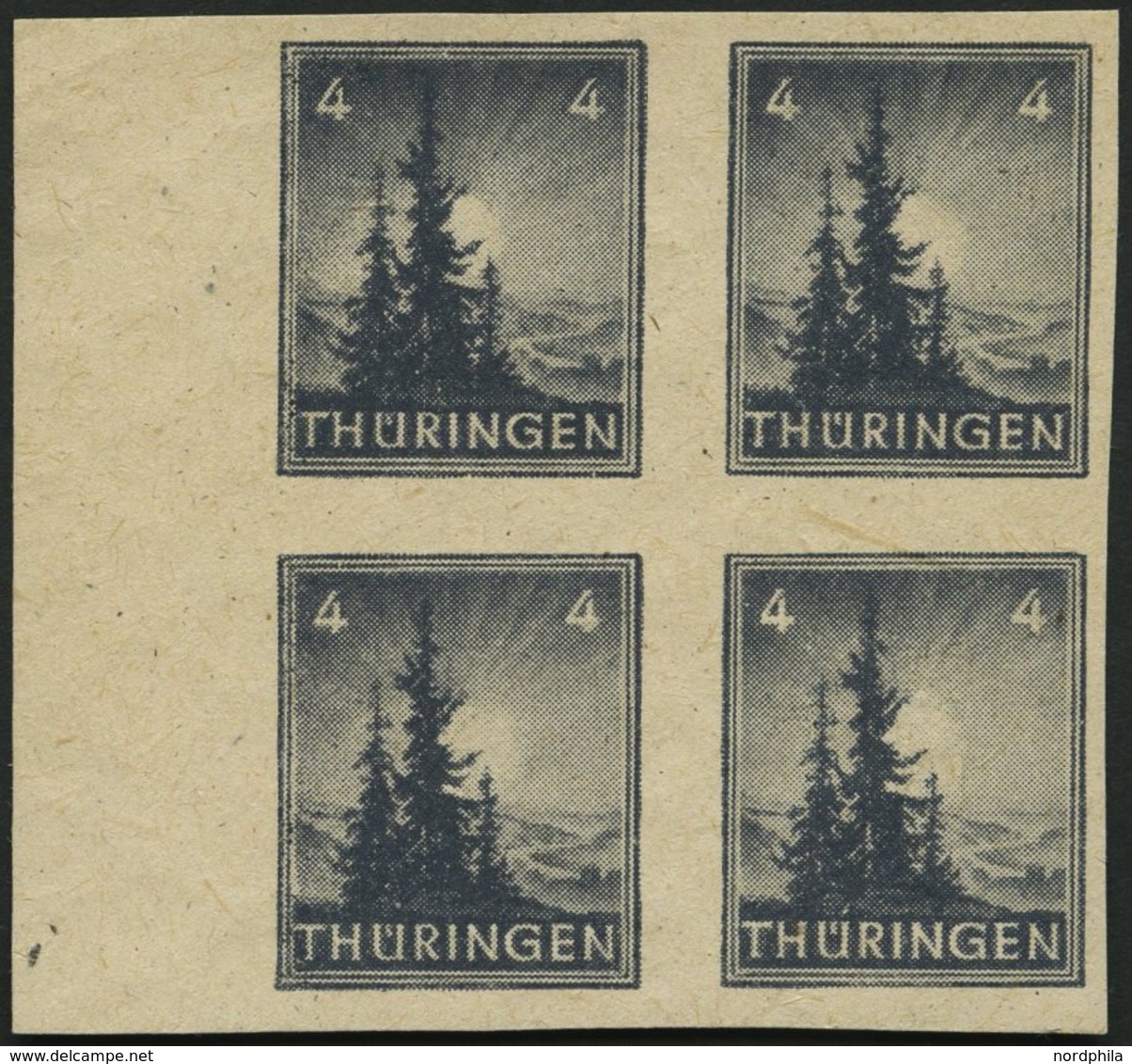 THÜRINGEN 93AYz1U VB **, 1945, 4 Pf. Bläulichschwarzgrau, Spargummierung, Dickes Papier, Steigende Papierstreifung, Unge - Other & Unclassified