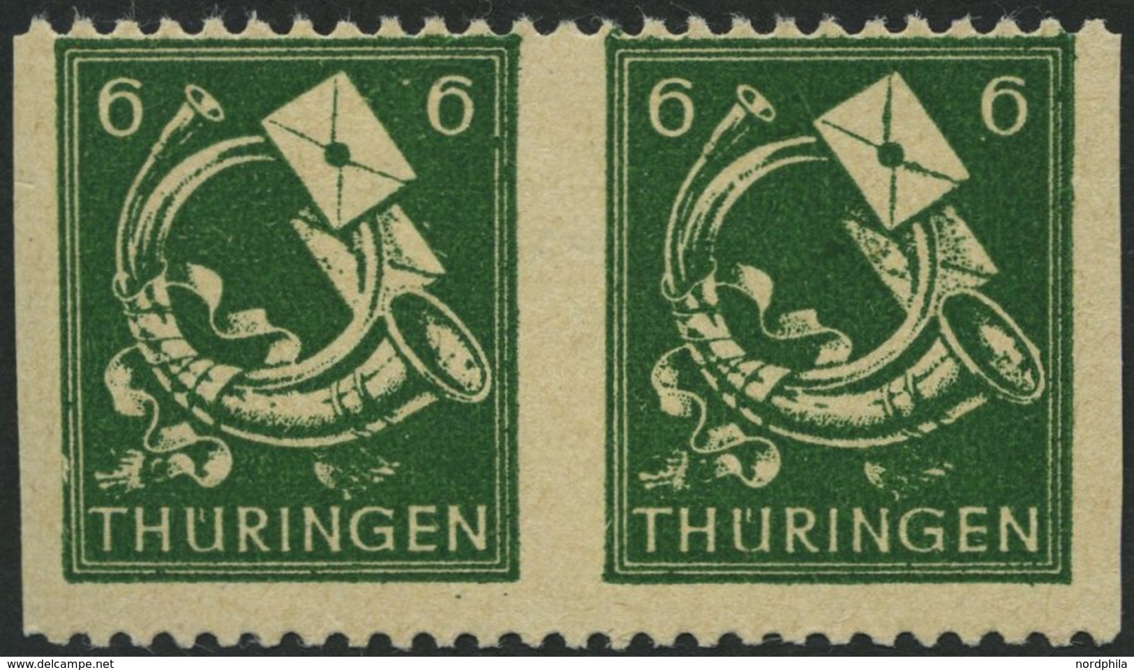 THÜRINGEN 95AXatUs Paar *, 1945, 6 Pf. Dunkelgrün, Vollgummierung, Gelblichgraues Papier, Im Waagerechten Paar, Senkrech - Autres & Non Classés