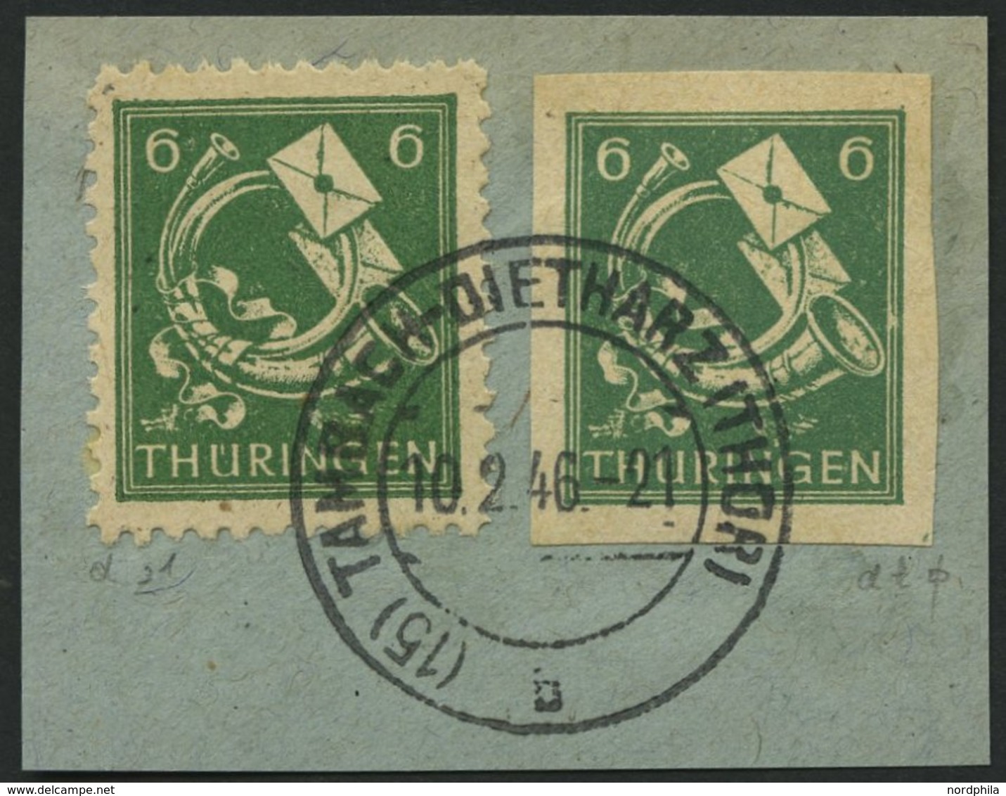 THÜRINGEN 95AXdtU BrfStk, 1945, 6 Pf. Schwärzlichopalgrün, Vollgummierung, Gelblichgraues Papier, Ungezähnt, Mit 6 Pf. Z - Altri & Non Classificati