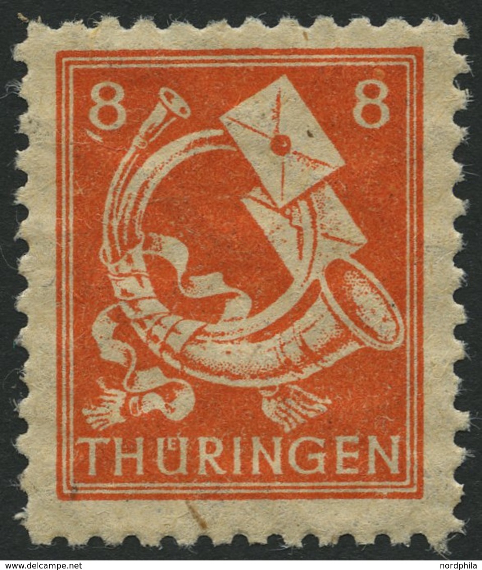 THÜRINGEN 96AYyy **, 1945, 8 Pf. Rotorange, Spargummierung, Dünnes Papier, Pracht, Attestkopie Herpichböhm, Mi. 100.- - Other & Unclassified