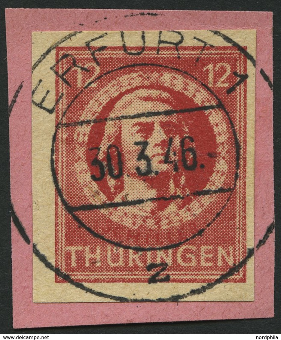 THÜRINGEN 97AXaqU BrfStk, 1945, 12 Pf. Karminrot, Vollgummierung, Graues Kartonpapier, Ungezähnt, Prachtbriefstück, Gepr - Andere & Zonder Classificatie