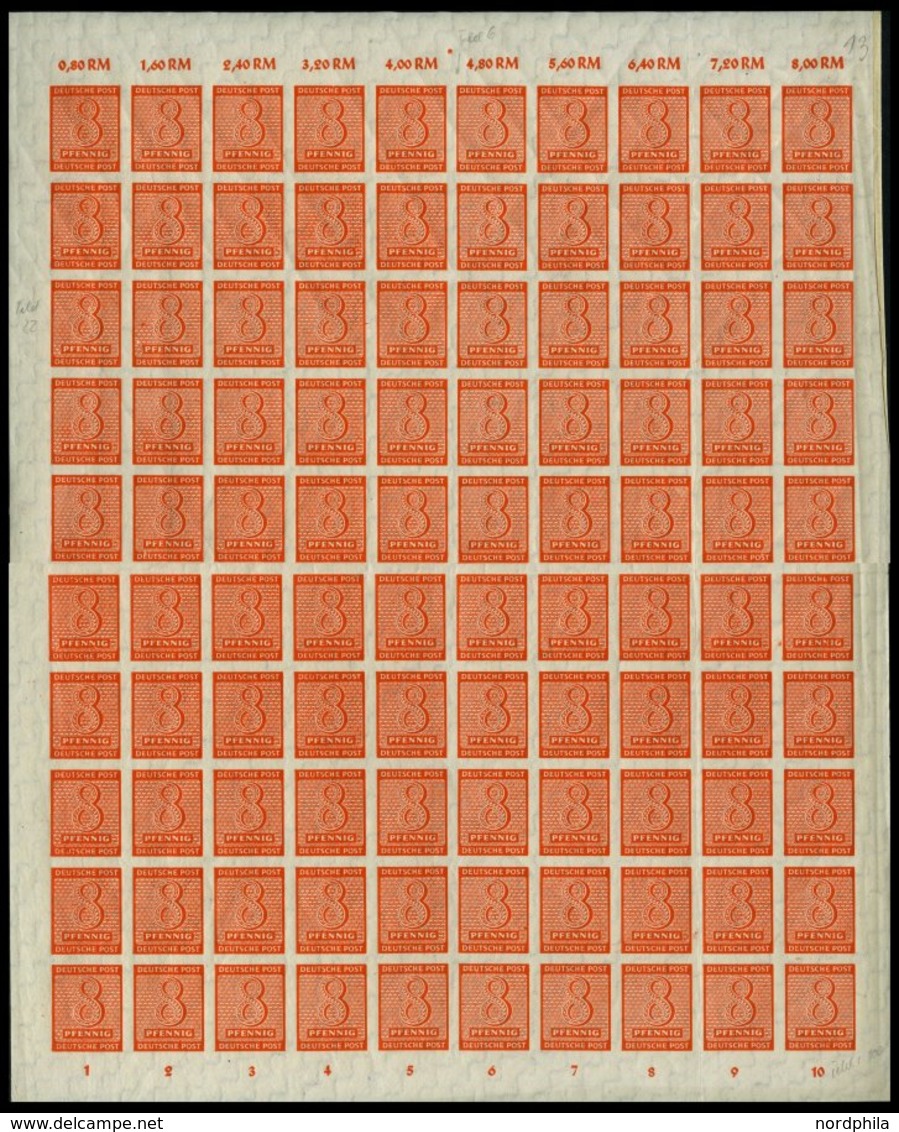 WEST-SACHSEN 118X **, 1945, 8 Pf. Lebhaftorange, Wz. 1X, Im Bogen, Dabei Die Abarten 118I, III Und IV, Bogen Gefaltet, A - Other & Unclassified