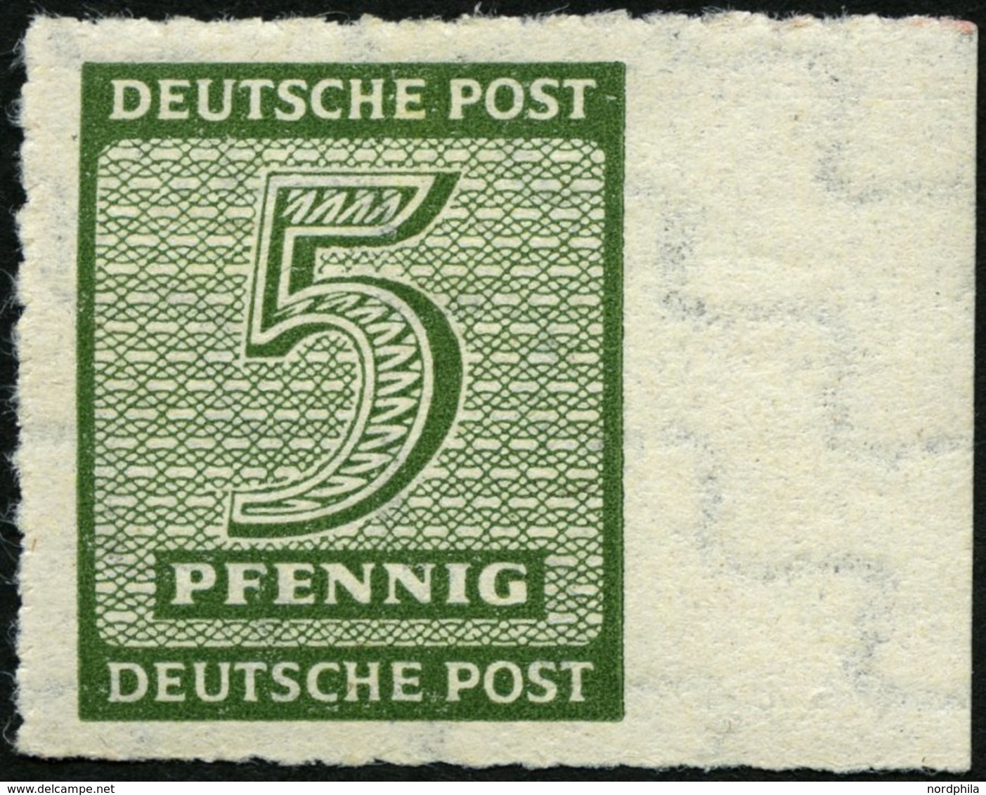 WEST-SACHSEN 116CY **, 1945, 5 Pf. Roßwein, Durchstochen 10, Wz. Y, Rechtes Randstück, Pracht, Gepr. Dr. Jasch, Mi. 110. - Andere & Zonder Classificatie