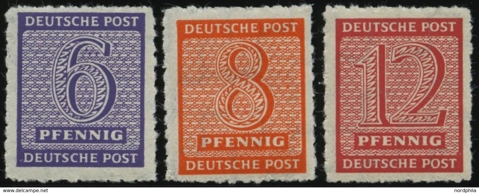 WEST-SACHSEN 117-19CX **, 1945, 6 - 12 Pf. Roßwein, Durchstochen 10, Wz. 1X, 3 Prachtwerte, Gepr. Ströh, Mi. 90.- - Altri & Non Classificati