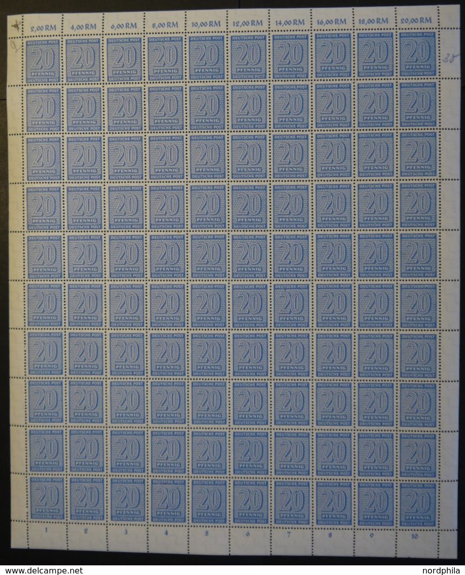 WEST-SACHSEN 134YII **, 1945, 20 Pf. Blau, Wz. 1Y, Im Bogen (100), Feld 79 Mit Abart Weißer Fleck Zwischen P Von Pfennig - Other & Unclassified