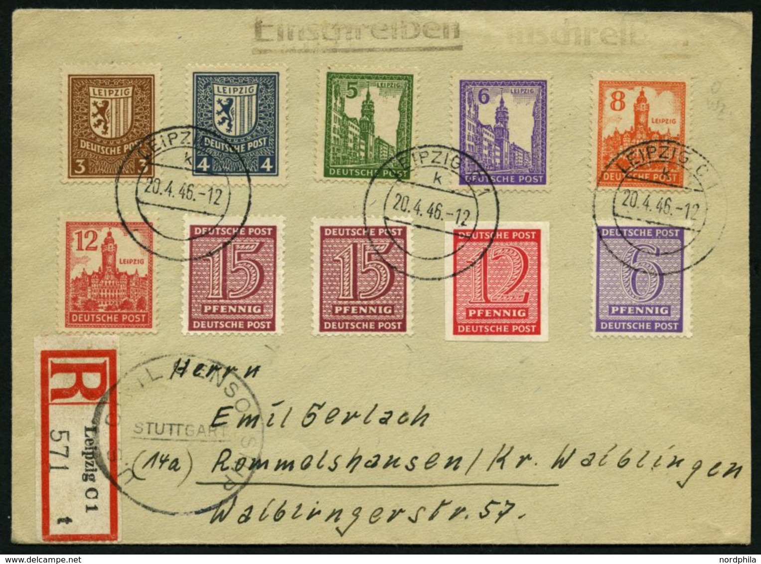 WEST-SACHSEN 156-61x BRIEF, 1946, Abschiedsserie, Ohne Wz., Mit 4 Werten Zusatzfrankatur (u.a. 2x Mi.Nr. 133Ya) Auf über - Altri & Non Classificati