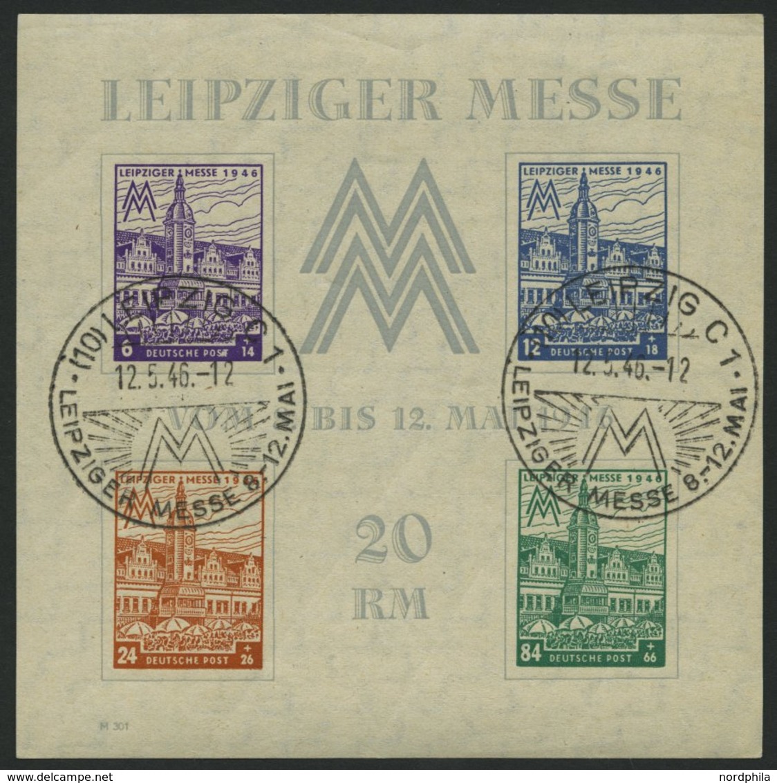 WEST-SACHSEN Bl. 5Xa O, 1956, Block Leipziger Messe, Wz. 1X, Type II, Sonderstempel, Pracht, Gepr. Ströh, Mi. 350.- - Andere & Zonder Classificatie