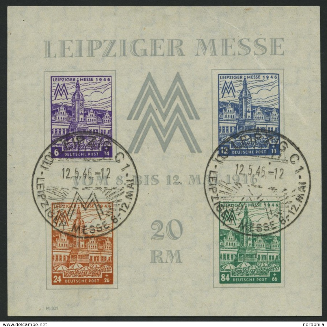 WEST-SACHSEN Bl. 5XZa O, 1946, Block Leipziger Messe, Wz. Stufen Steil Fallend, Type I, Sonderstempel, Stärkere Kalander - Other & Unclassified