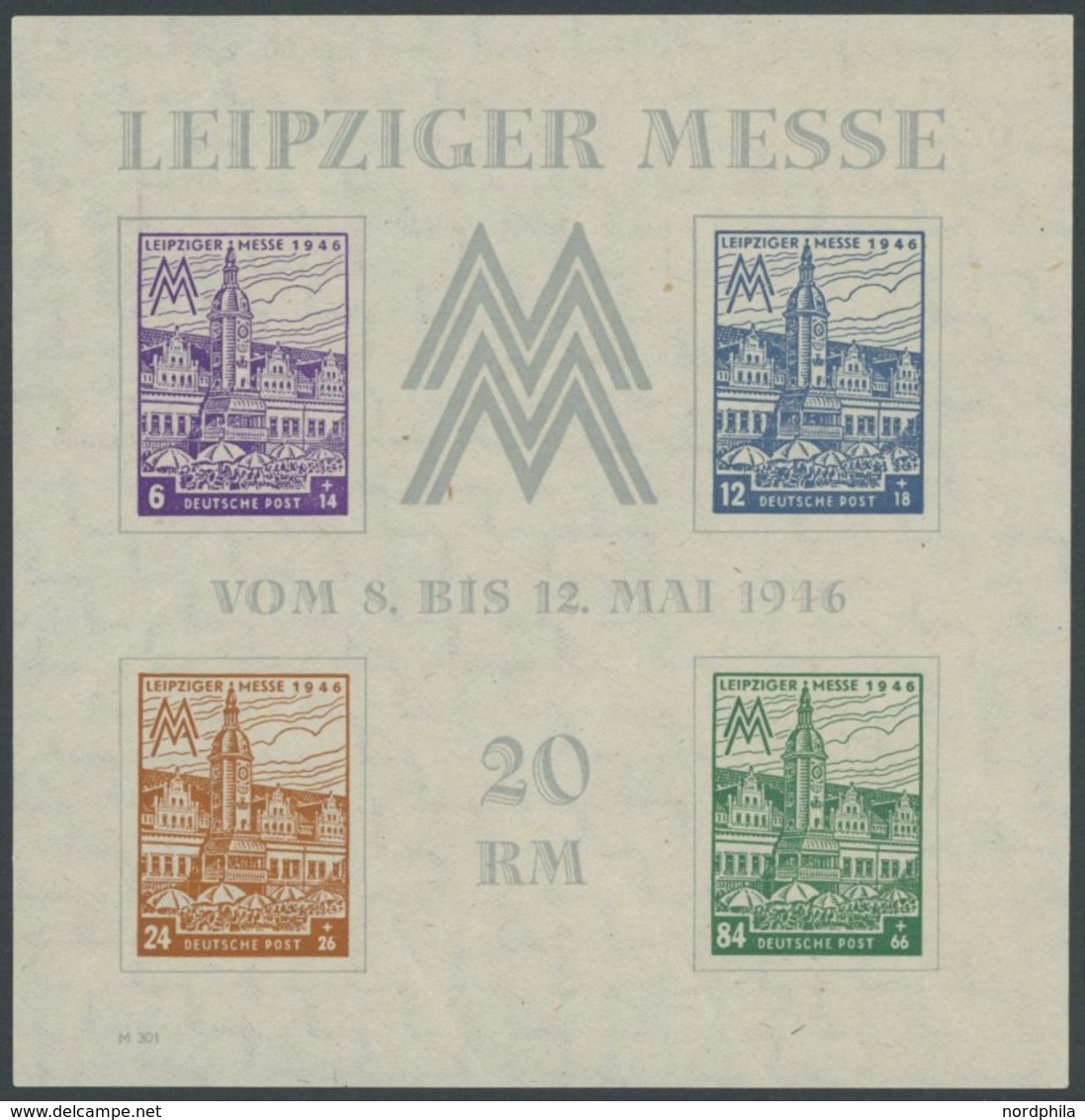 WEST-SACHSEN Bl. 5Ya **, 1946, Block Leipziger Messe, Wz. 1Y, übliche Herstellungsbedingte Gummibüge, Postfrisch, Pracht - Other & Unclassified