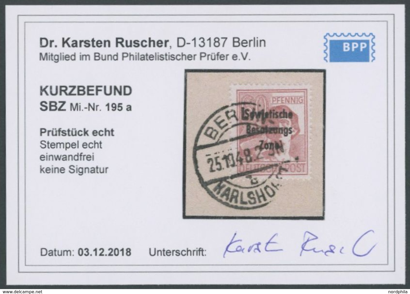 ALLGEMEINE-AUSGABEN 195a BrfStk, 1948, 60 Pf. Karmin, Prachtbriefstück, Kurzbefund Dr. Ruscher, Mi. (180.-) - Otros & Sin Clasificación