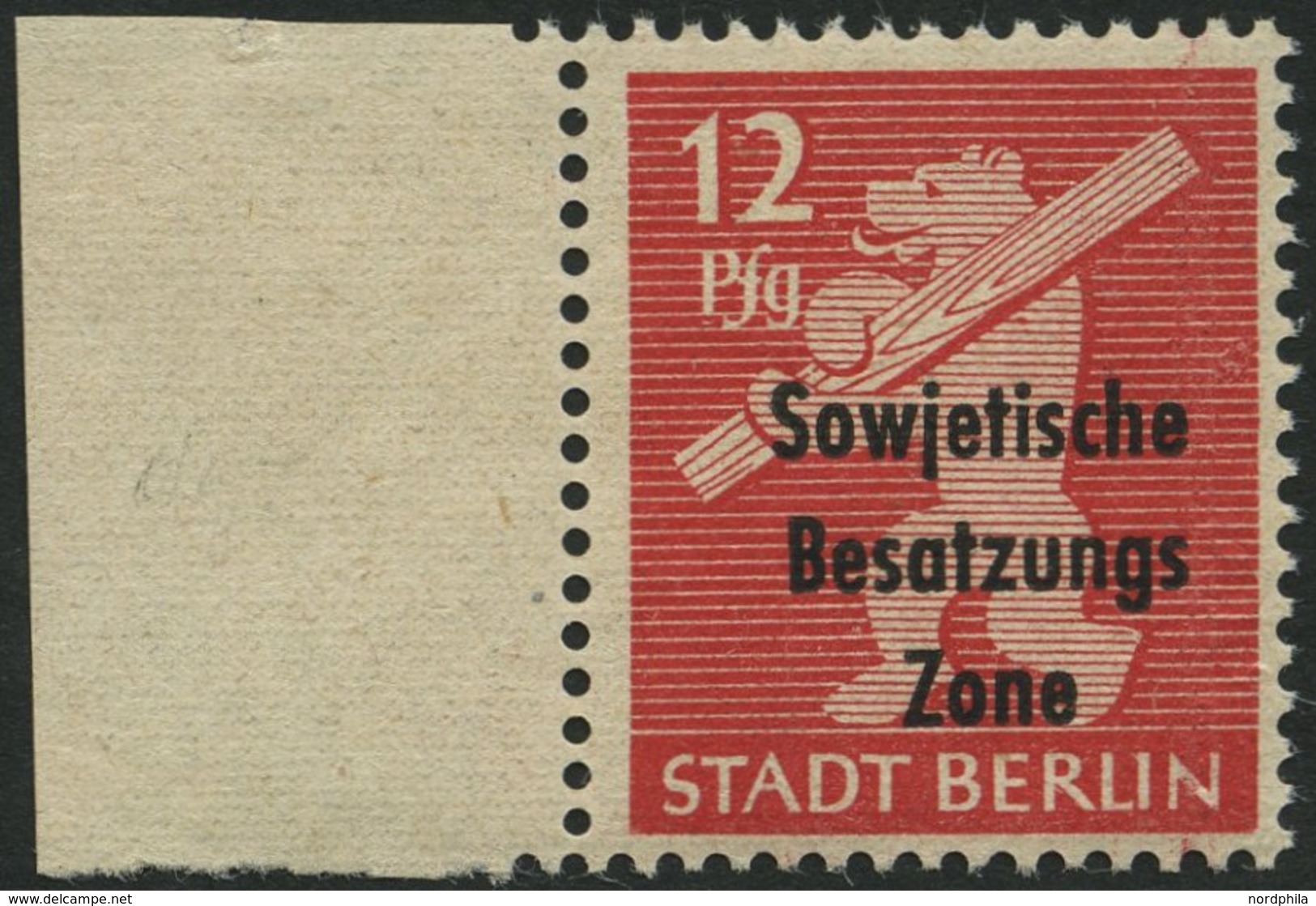 ALLGEMEINE-AUSGABEN 204wazDDII **, 1948, 12 Pf. Mittelkarminrot, Aufdruck Einmal Normal Und Zusätzlicher Blinddruck, Pra - Sonstige & Ohne Zuordnung