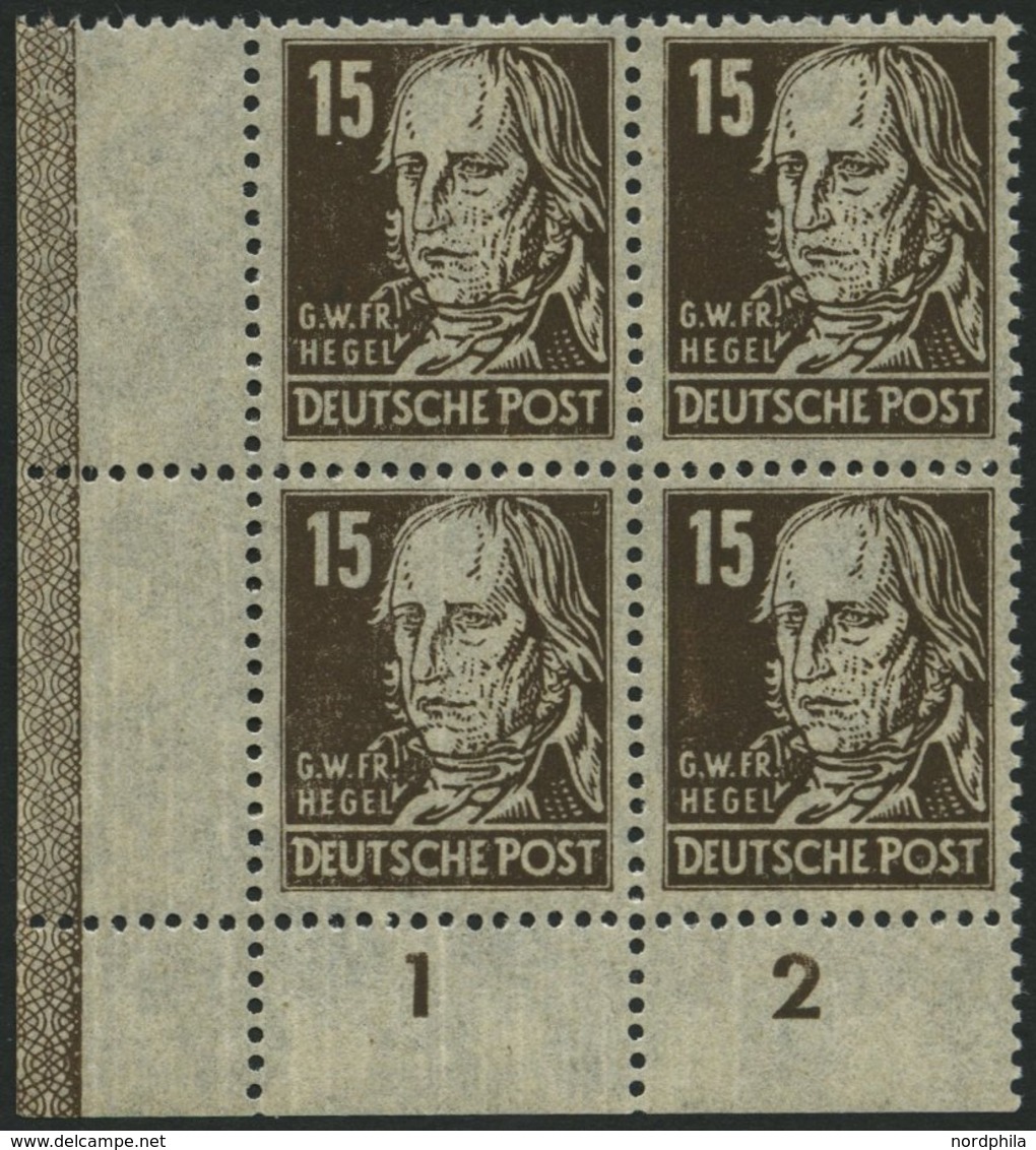 ALLGEMEINE-AUSGABEN 217ay VB **, 1948, 15 Pf. Dunkelbraun Hegel, Borkengummierung Senkrecht, Im Unteren Linken Eckrandvi - Sonstige & Ohne Zuordnung