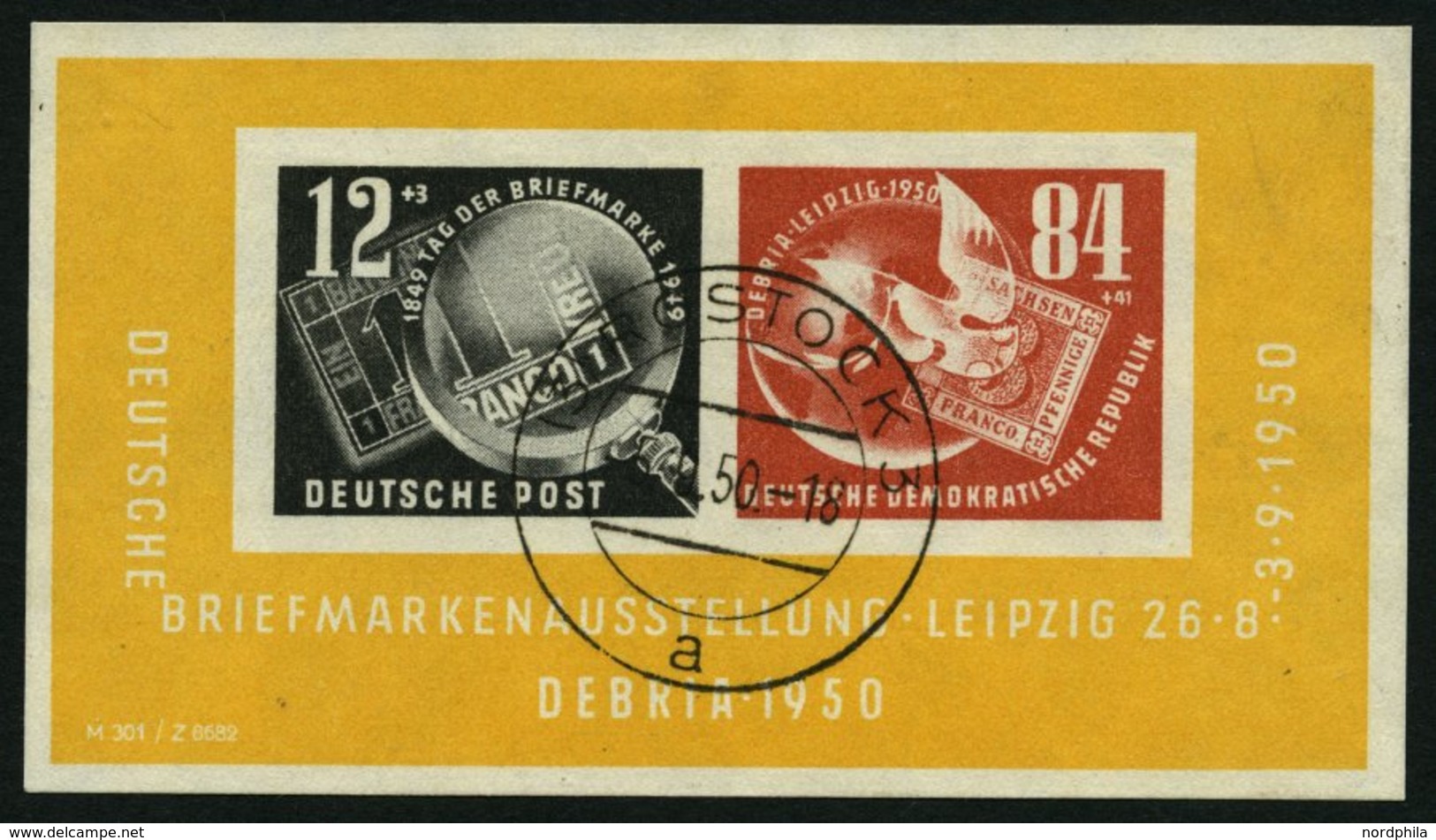 DDR Bl. 7 O, 1950, Block Debria, Tagesstempel ROSTOCK, Pracht, Mi. 170.- - Gebruikt