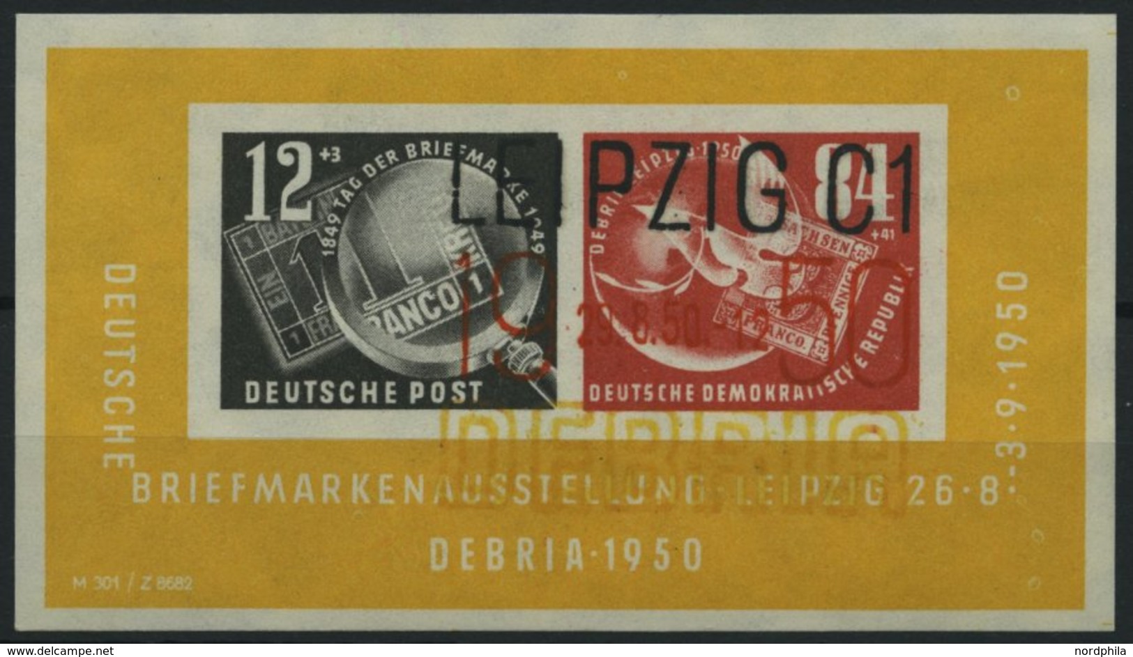 DDR Bl. 7 O, 1950, Block Debria, Dreifarbiger Sonderstempel, Pracht, Mi. 140.- - Usati