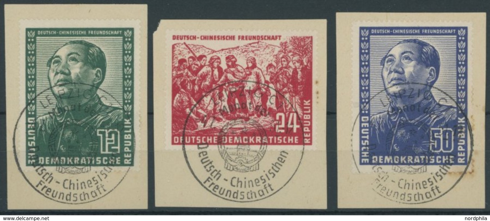 DDR 286-88 BrfStk, 1951, Chinesen Mit Sonderstempel DEUTSCH-CHINESISCHE FREUNDSCHAFT, 50 Pf. Etwas Stockig Sonst Prachtb - Usati