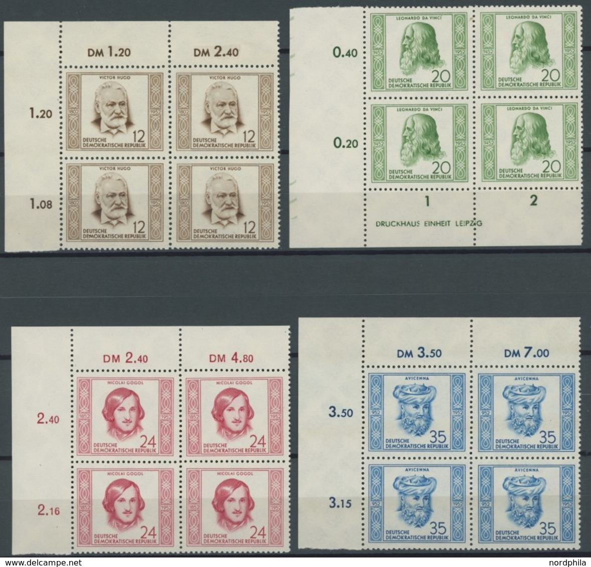 DDR 311-14 VB **, 1952, Persönlichkeiten In Eckrandviererblocks, Postfrischer Prachtsatz, Mi. 72.- - Used Stamps