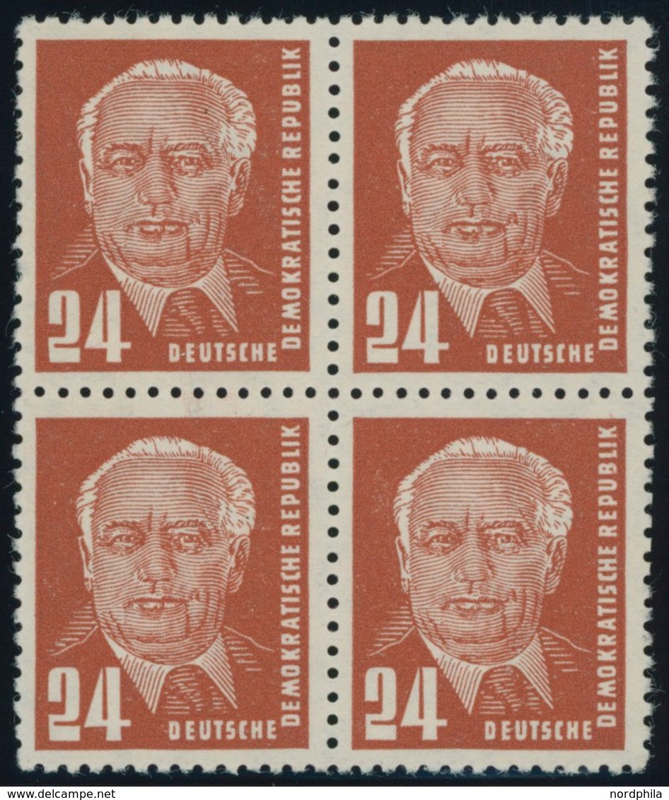 DDR 324zaXII VB **, 1952, 24 Pf. Schwärzlichrotorange Pieck, Gewöhnliches Papier, Wz. 2XII, Im Viererblock, Postfrisch,  - Used Stamps