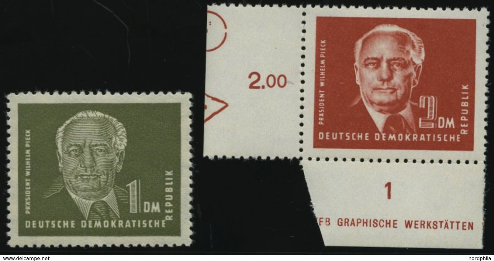 DDR 325/6 **, 1952, 1 Und 2 DM Pieck, Wz. 2, 2 Prachtwerte, Mi. 70.- - Usati