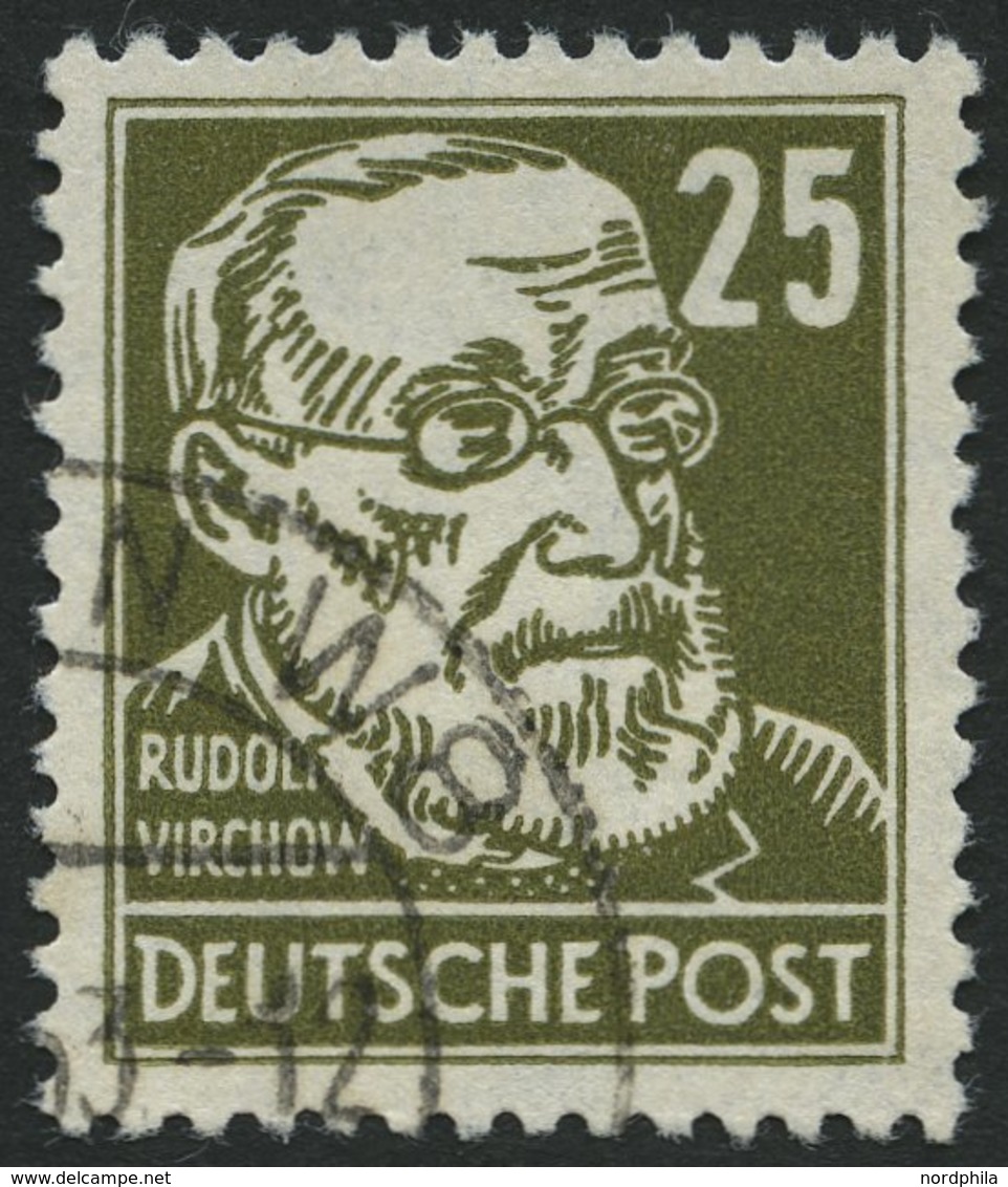 DDR 334zXI O, 1952, 25 Pf. Grauoliv Virchow, Wz. 2XI, Zeitgerecht Entwertet, Pracht, Kurzbefund Schönherr, Mi. 450.- - Usati