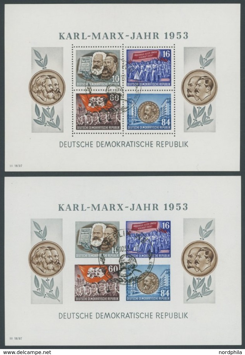 DDR Bl. 8/9A/BYI O, 1953, Marx-Blocks (4), Alle Mit Wz. 2YI, Ersttags-Sonderstempel, Pracht, Gepr. König, Mi. 600.- - Usati