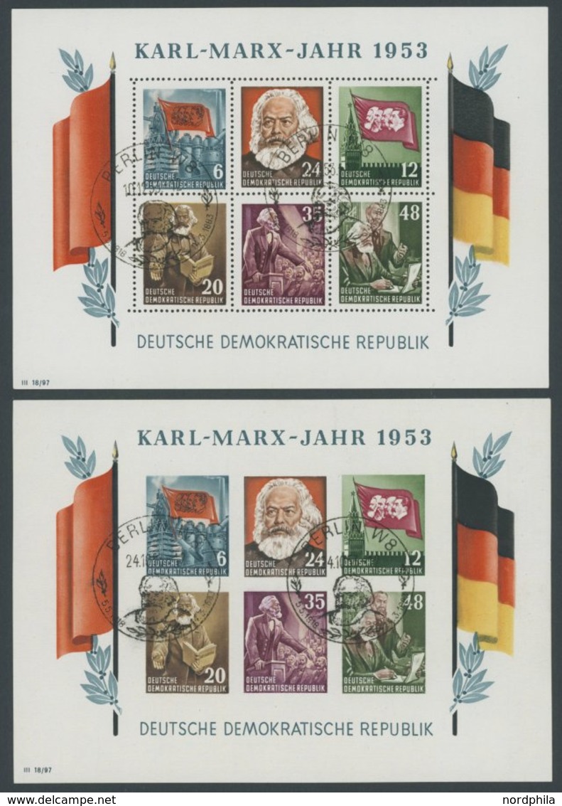 DDR Bl. 8/9A/BYI O, 1953, Marx-Blocks (4), Alle Mit Wz. 2YI, Ersttags-Sonderstempel, Pracht, Gepr. König, Mi. 600.- - Gebruikt