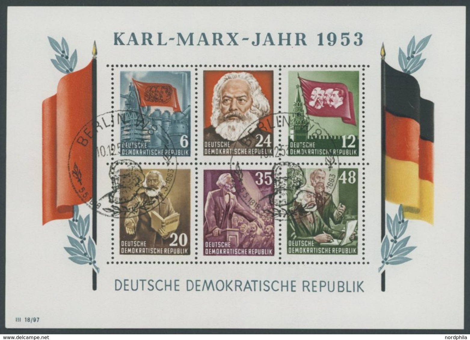 DDR Bl. 8AYI O, 1953, Marx-Block, Gezähnt, Wz. 2YI, Ersttags-Sonderstempel, Pracht, Gepr. König, Mi. 150.- - Used Stamps