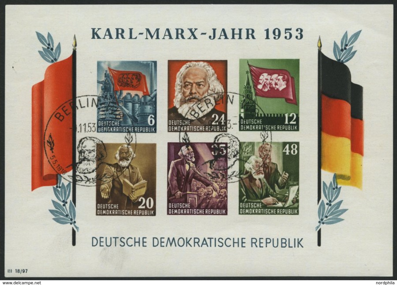 DDR Bl. 8BYI O, 1953, Marx-Block, Ungezähnt, Wz. 2YI, Sonderstempel, Pracht, Gepr. Tichatzky, Mi. 150.- - Usati