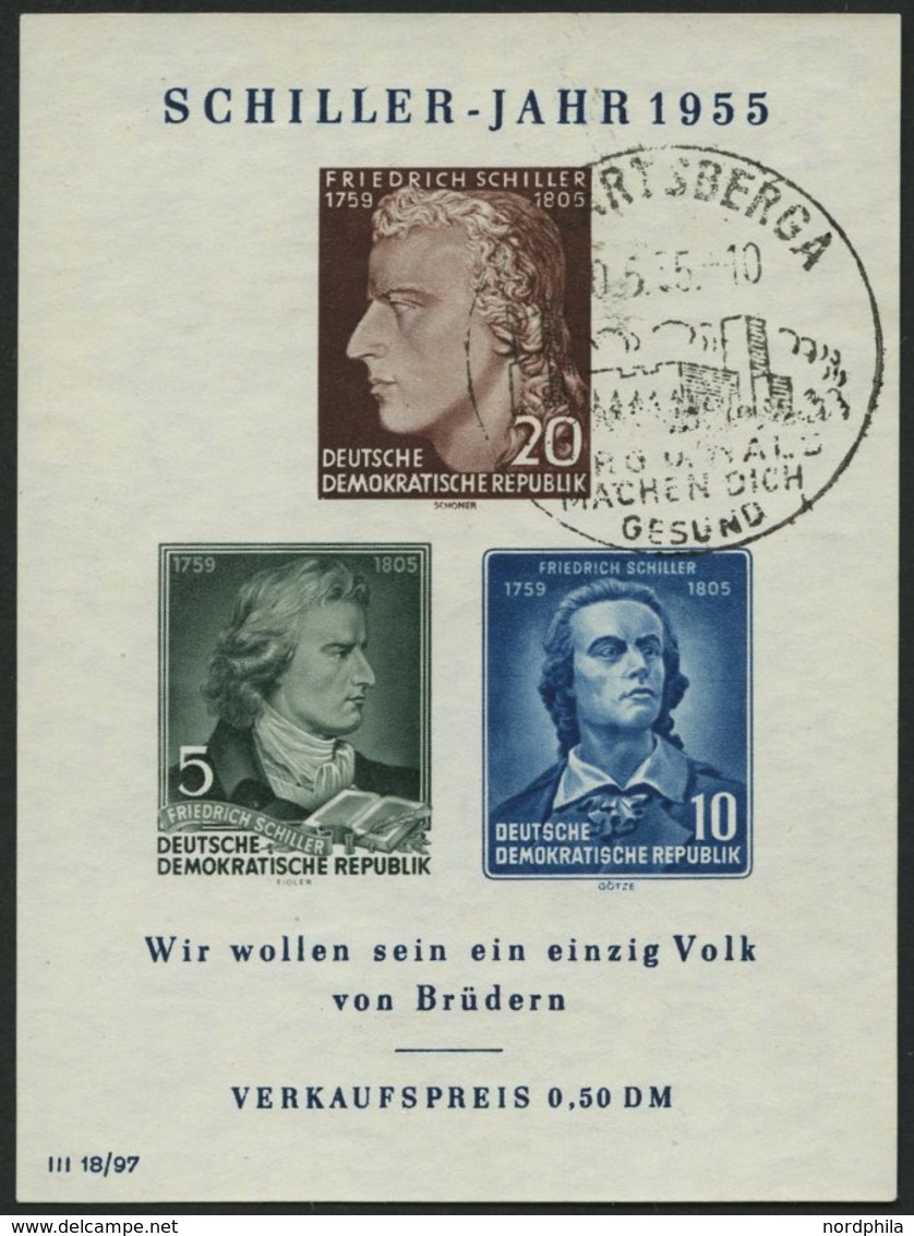 DDR Bl. 12IX O, 1955 Block Schiller Mit Abart Vorgezogener Fußstrich Bei J, Zusätzlich Waagerechter Strich Durch Markenb - Used Stamps