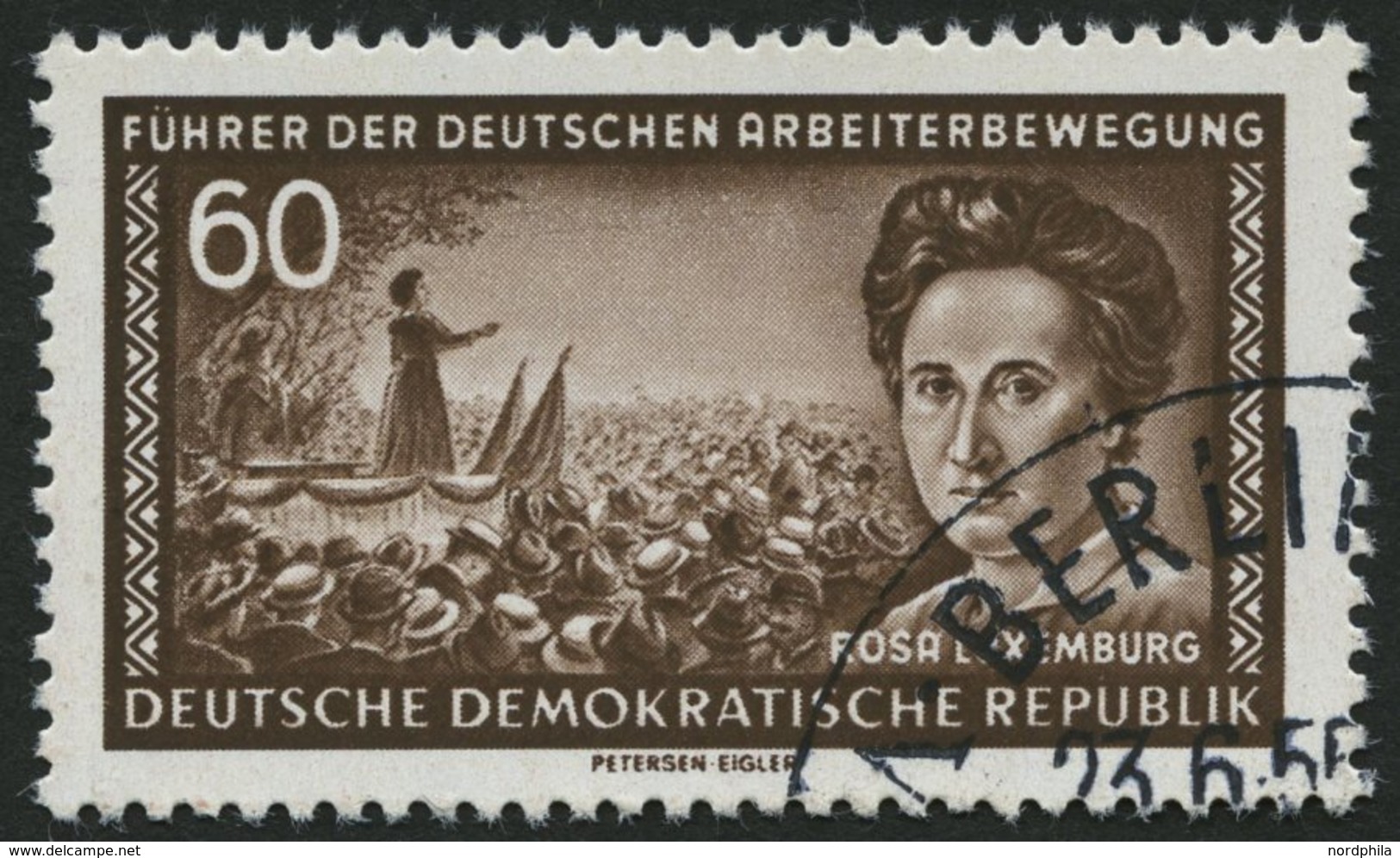 DDR 478XI O, 1955, 60 Pf. Rosa Luxemburg, Wz. 2XI, Pracht, Gepr. Schönherr, Mi. 60.- - Usati