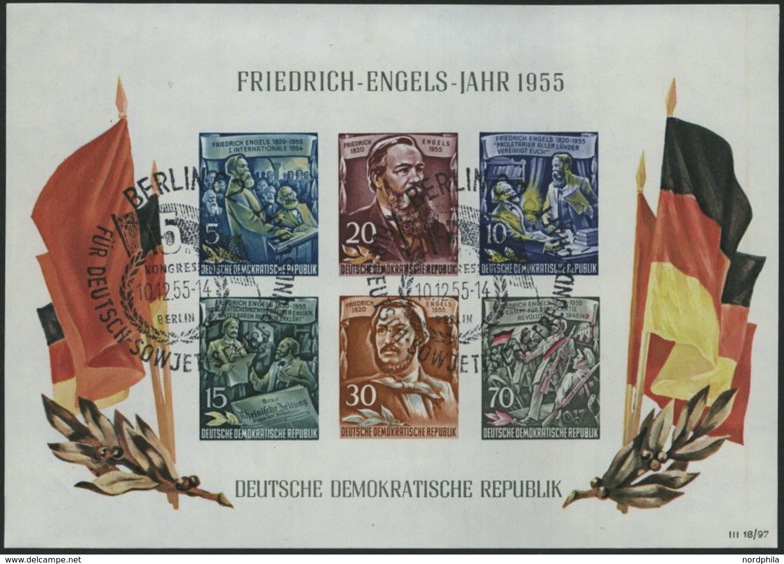 DDR Bl. 13 O, 1955, Block Engels, Sonderstempel 5. Kongress Für Deutsch-Sowjetische Freundschaft, Pracht, Mi. 250.- - Gebruikt